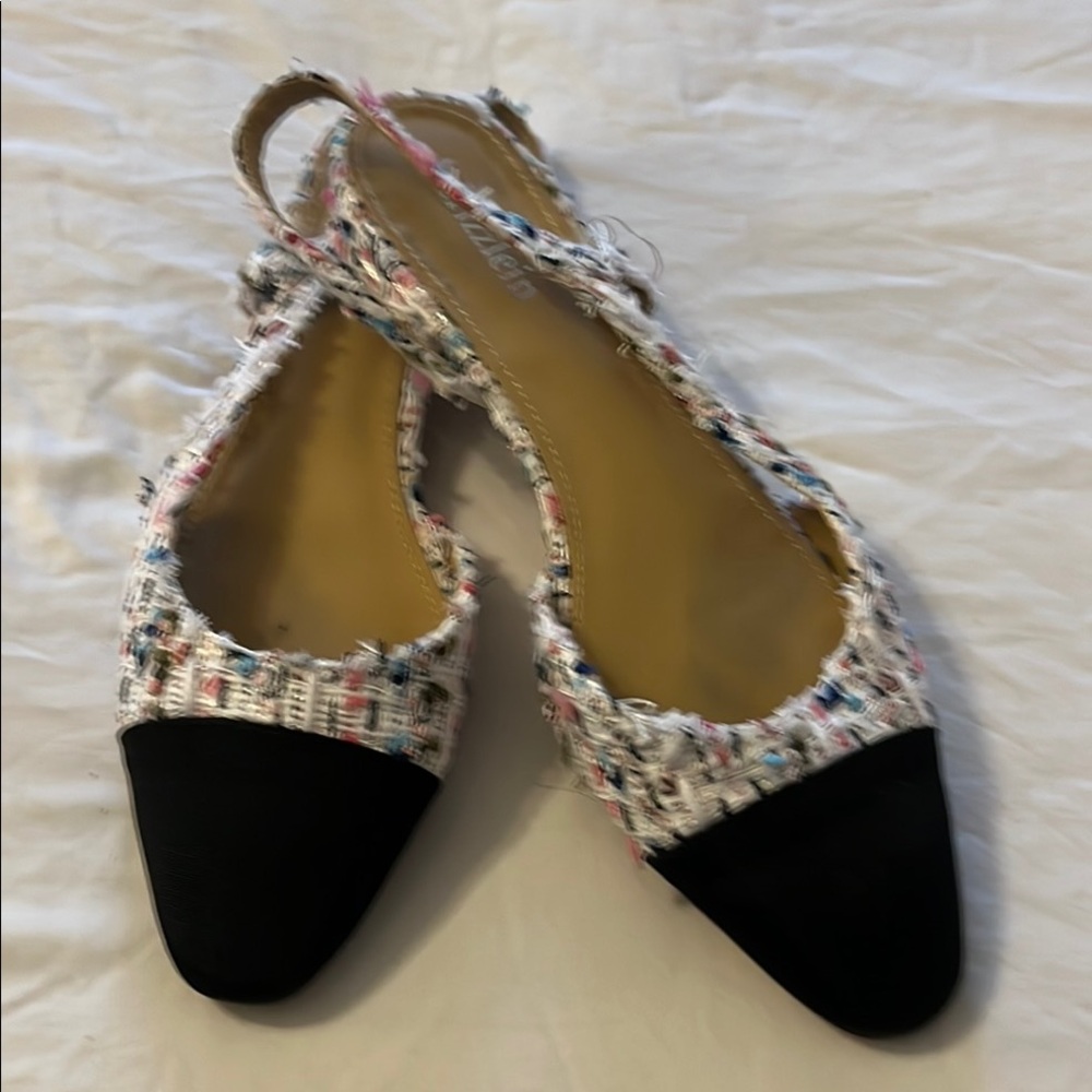 Women's Black and Multicolor Slingback Flats